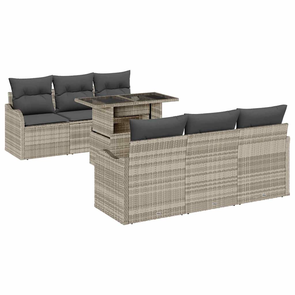 Ensemble de canapé de jardin 7 pcs Gris clair Poly rotin