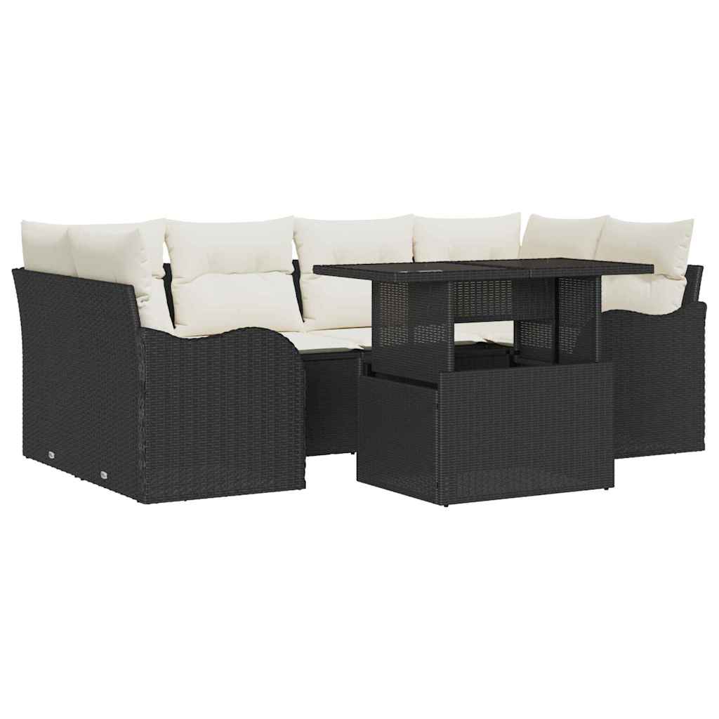 Ensemble de canapé de jardin 7 pc Noir polyrotin