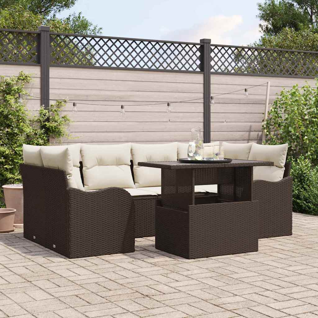 Ensemble de canapé de jardin 7 pcs Marron Poly rotin - XIOS