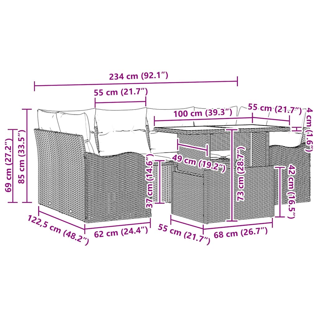 Ensemble de canapé de jardin 7 pcs Marron Poly rotin - XIOS