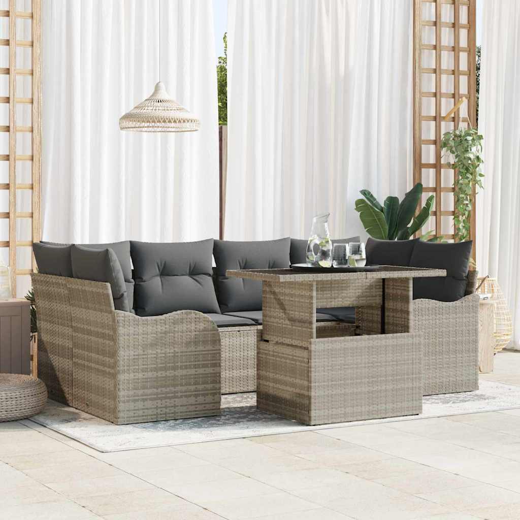 Ensemble de canapé de jardin 7 pc Gris clair et gris polyrotin