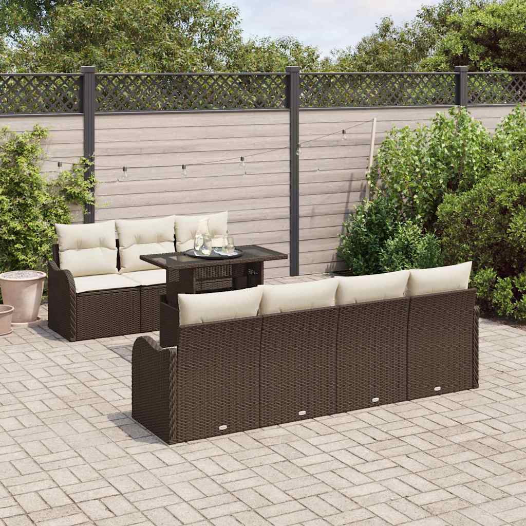 Ensemble de canapé de jardin 8 pcs Marron Poly rotin