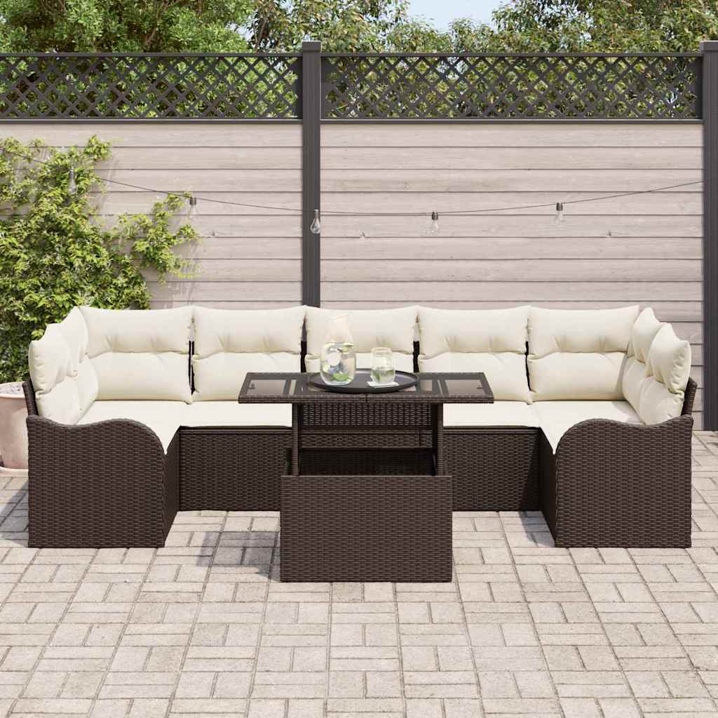 Ensemble de canapé de jardin 8 pcs Marron et Crème polyrotin
