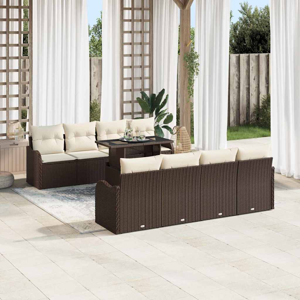 Ensemble de canapé de jardin 7 pcs Marron polyrotin
