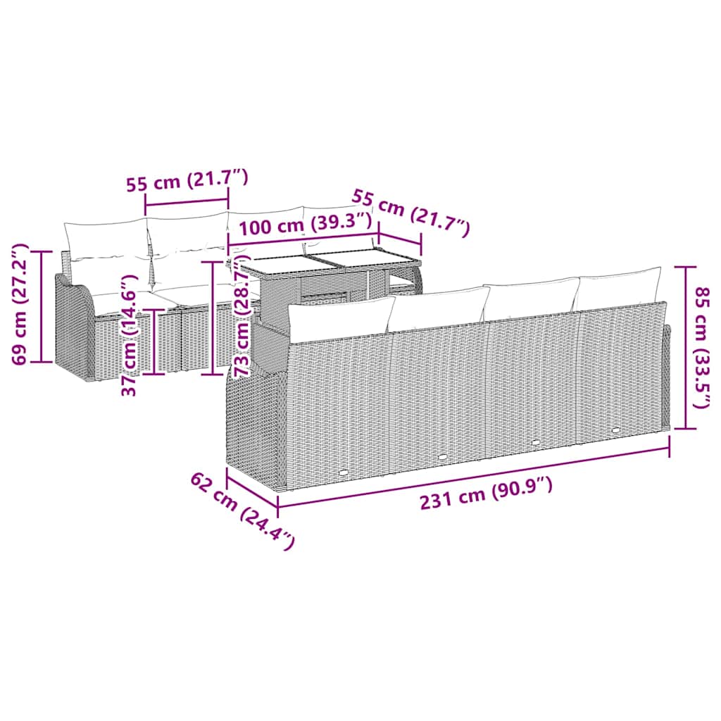 Ensemble de canapé de jardin 7 pcs Marron polyrotin