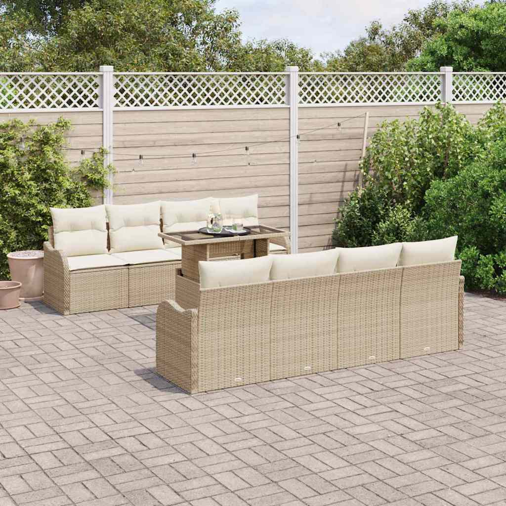 Ensemble de canapé de jardin avec coussin 7 pcs Beige polyrotin