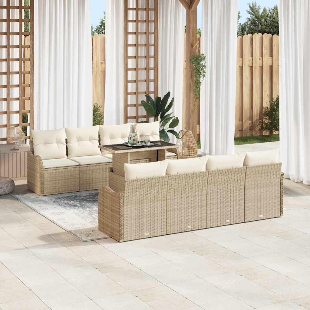 Ensemble de canapé de jardin avec coussin 7 pcs Beige polyrotin