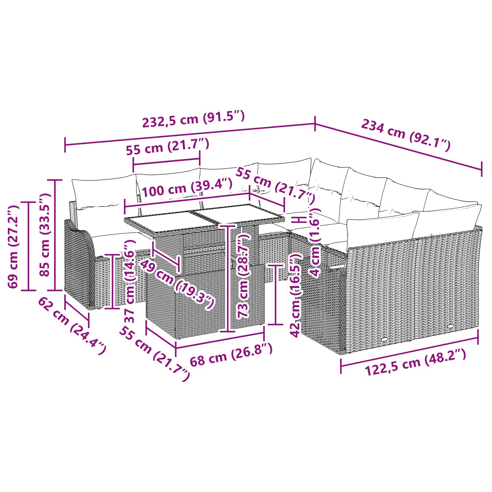 Ensemble de canapé de jardin 9 pcs Marron Poly rotin