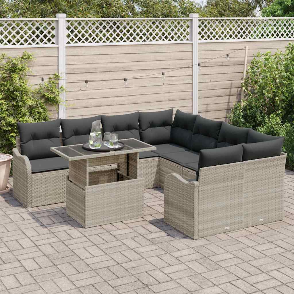 Ensemble de canapé de jardin 9 pcs Gris clair Poly rotin
