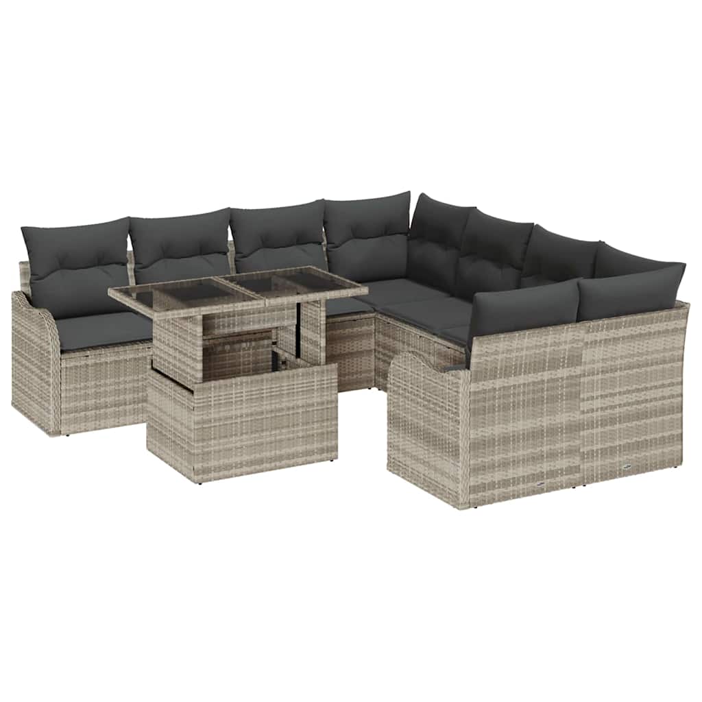 Ensemble de canapé de jardin 9 pcs Gris clair Poly rotin