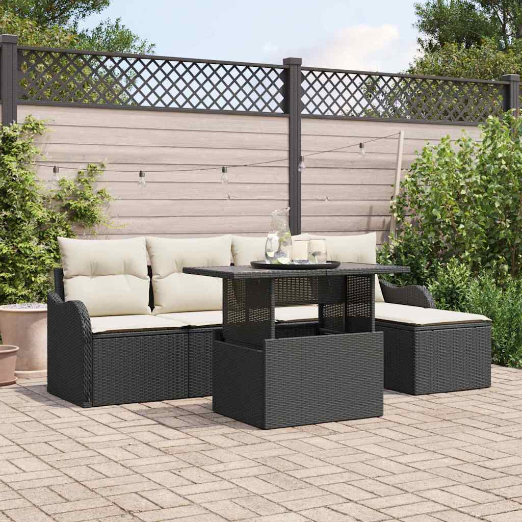 Ensemble de sièges d'extérieur 6 pc Noir Poly rotin