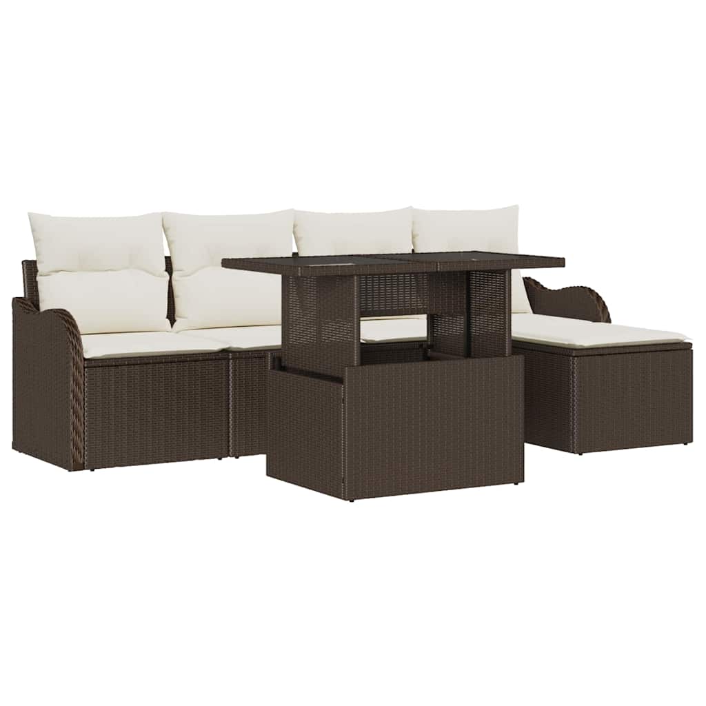 Ensemble de sièges d'extérieur 6 pcs Marron Poly rotin