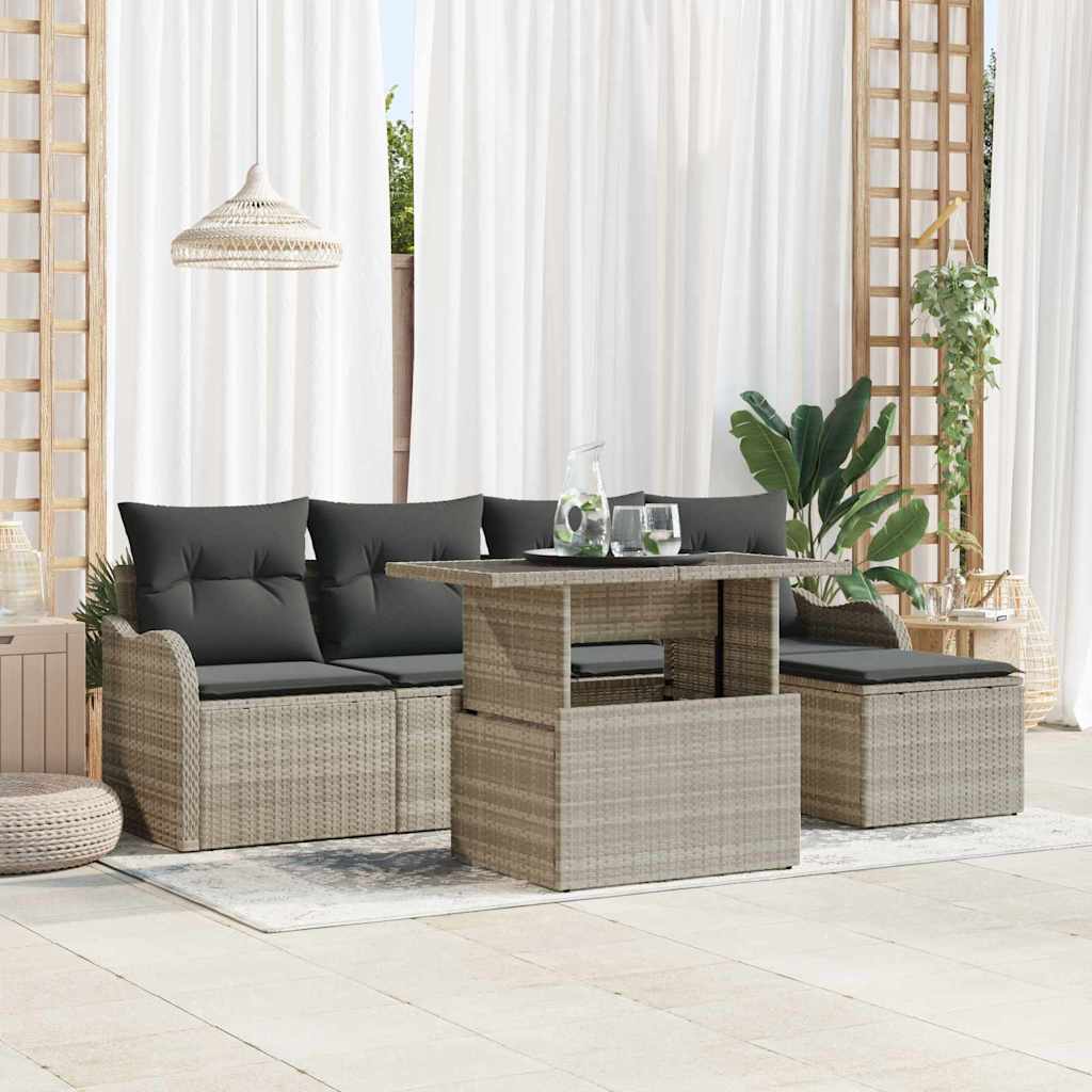 Ensemble de sièges d'extérieur 6 pcs Gris clair Poly rotin