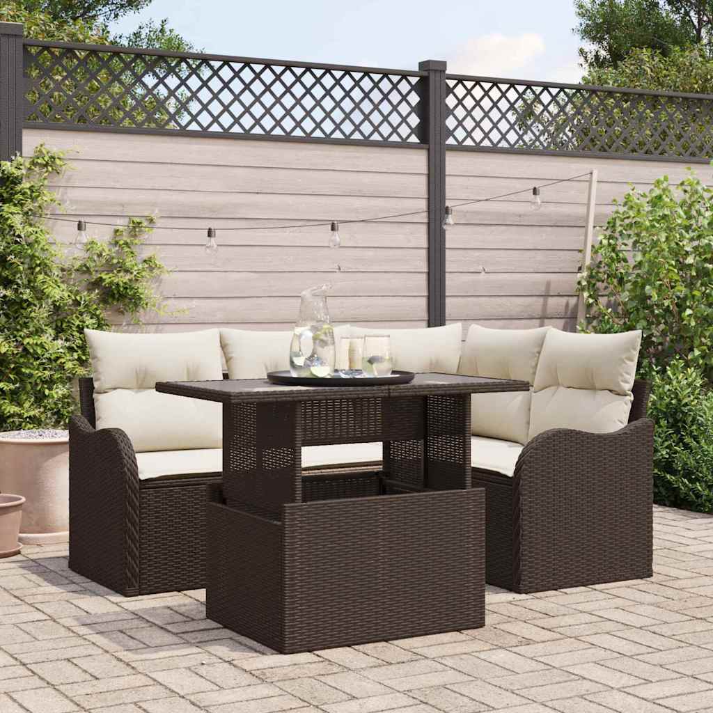 Ensemble de repas extérieur 5 pcs Marron Poly rotin