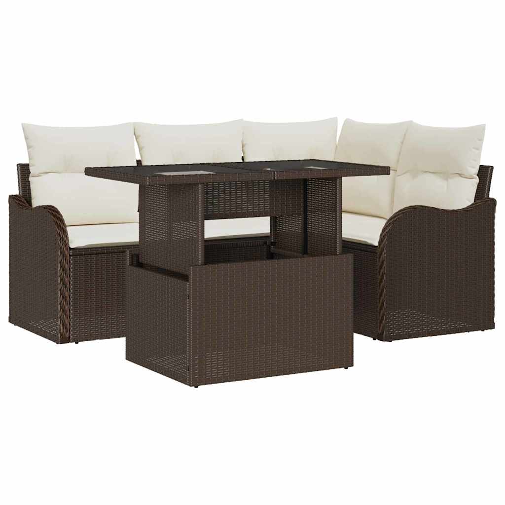 Ensemble de repas extérieur 5 pcs Marron Poly rotin