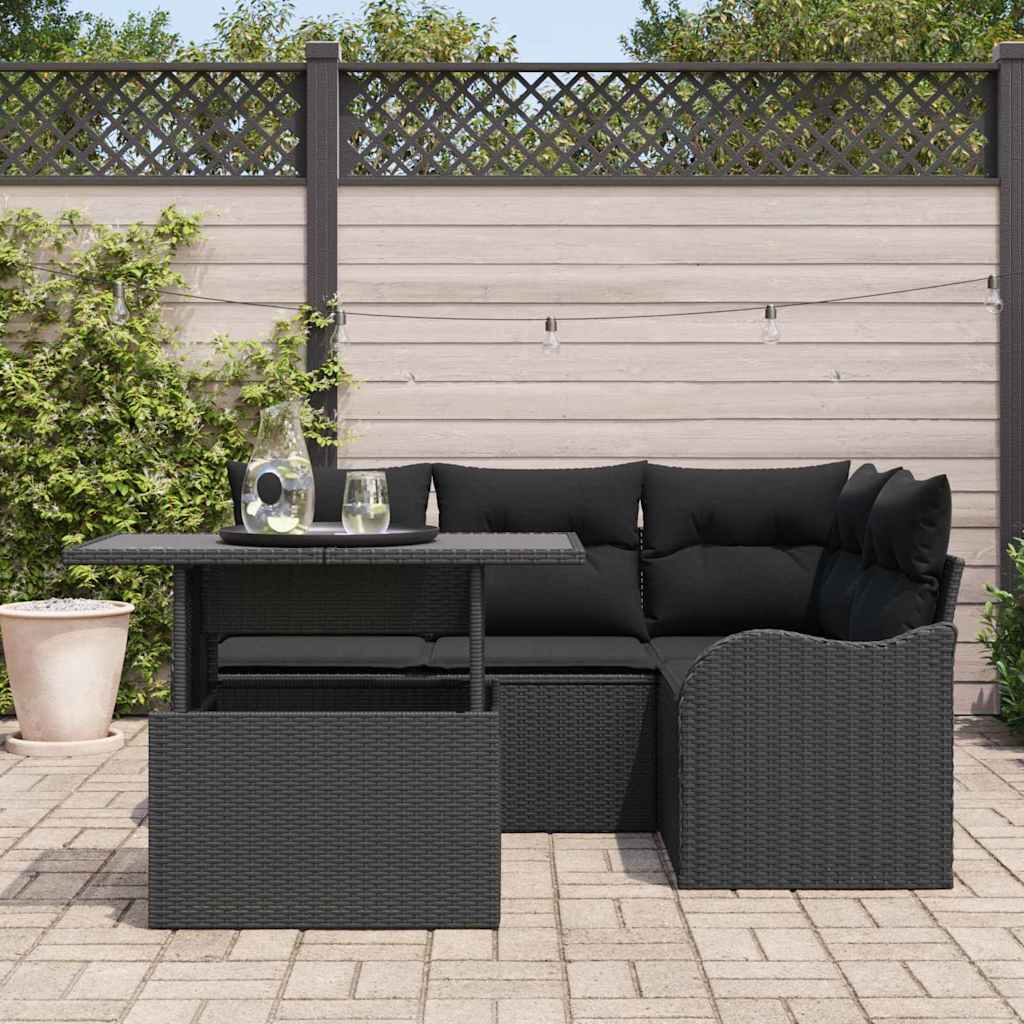 Ensemble de repas extérieur avec coussin 5 pcs Noir Poly rotin