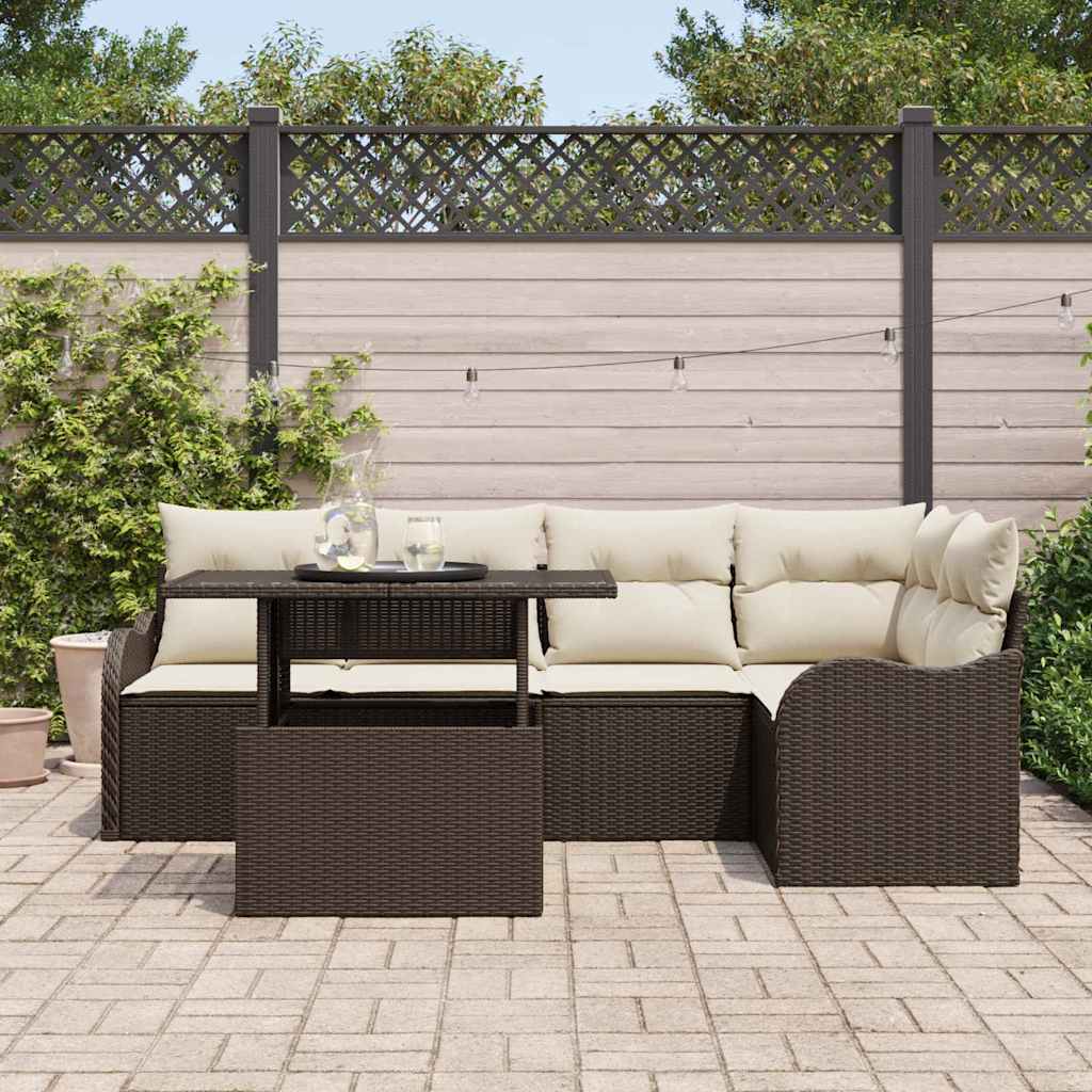 Ensemble de salle à manger avec coussin 6 pcs Marron Poly rotin