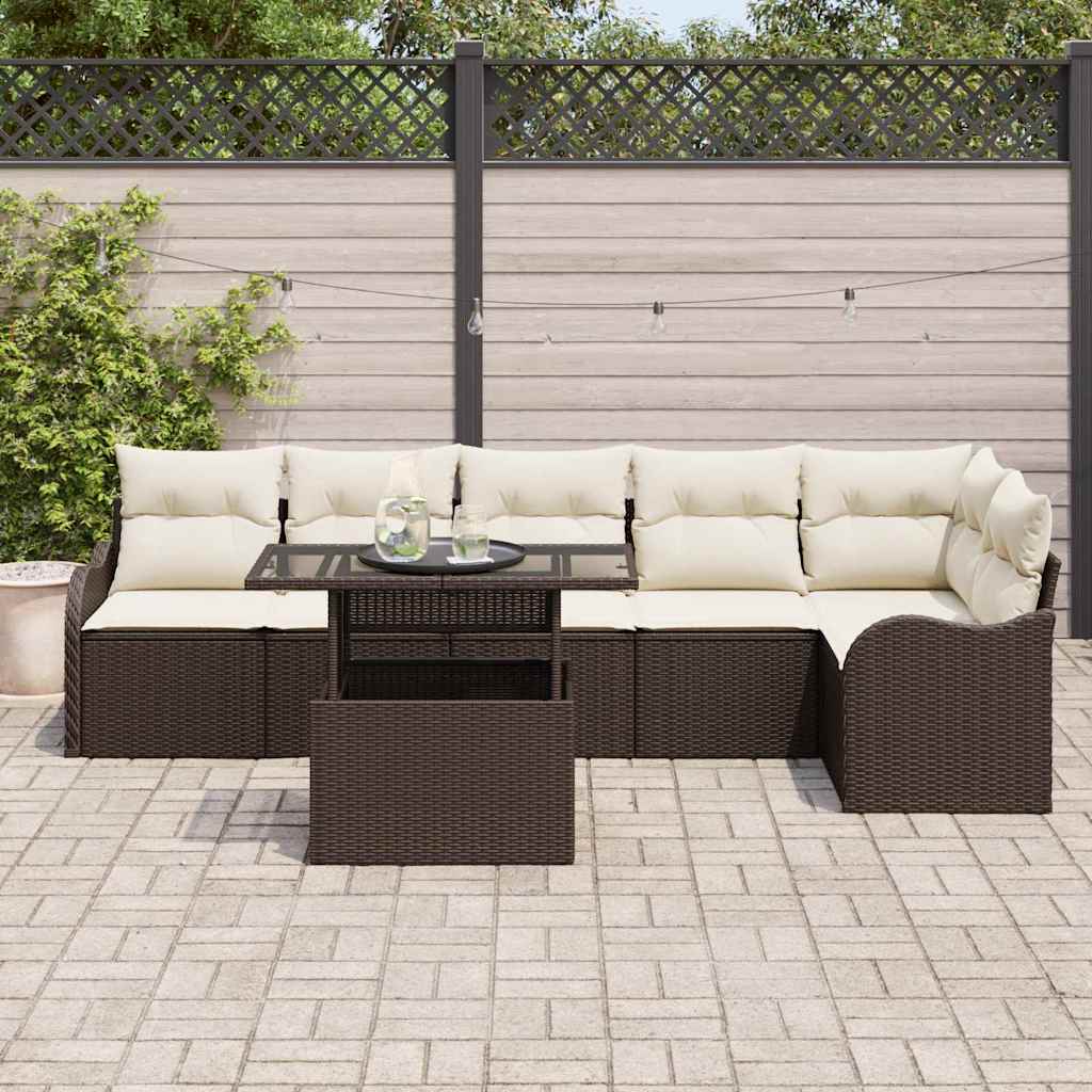 Ensemble de Canapés avec coussin 7 pcs Marron Poly rotin