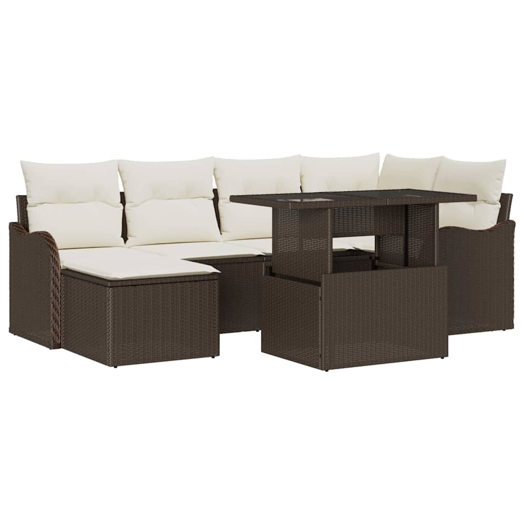 Ensemble de canapé de jardin 7 pcs Marron Poly rotin