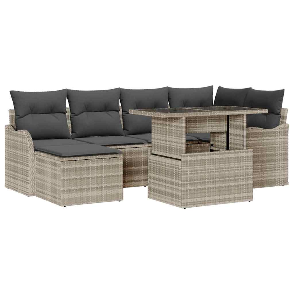 Ensemble de canapé de jardin 7 pcs Gris clair Poly rotin