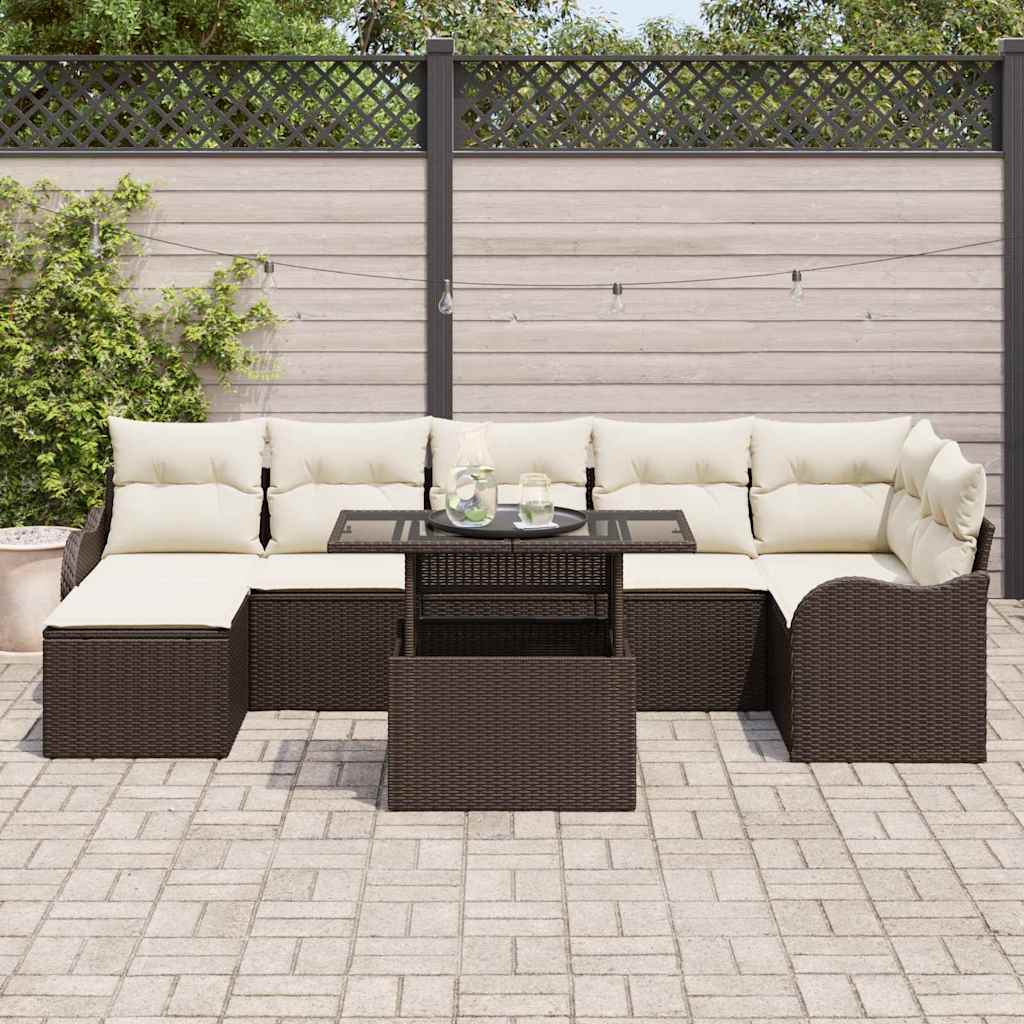 Ensemble de canapé de jardin 8 pcs Marron Poly rotin