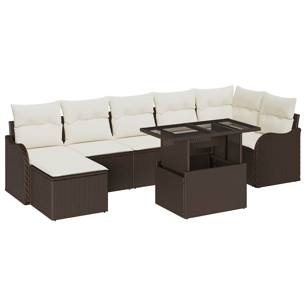 Ensemble de canapé de jardin 8 pcs Marron Poly rotin