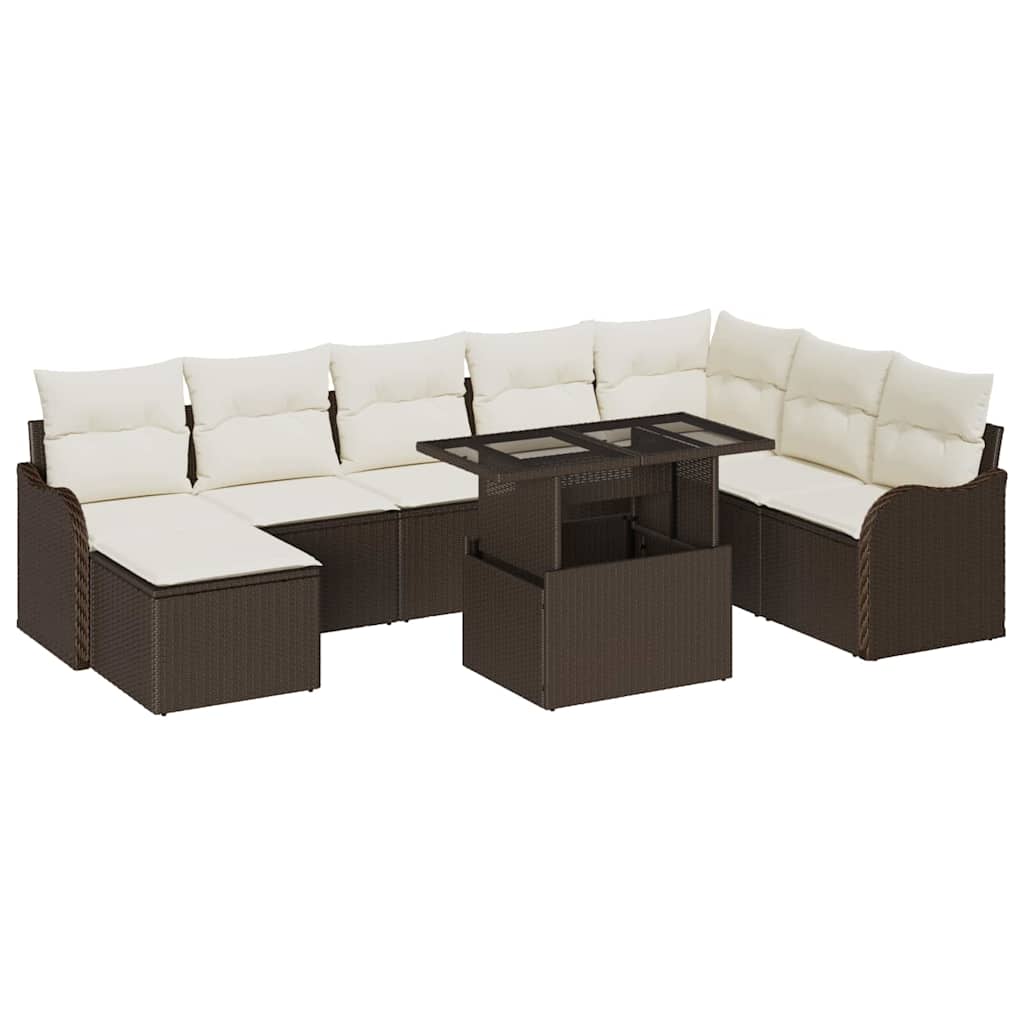 Ensemble de canapé de jardin 9 pcs Marron Poly rotin
