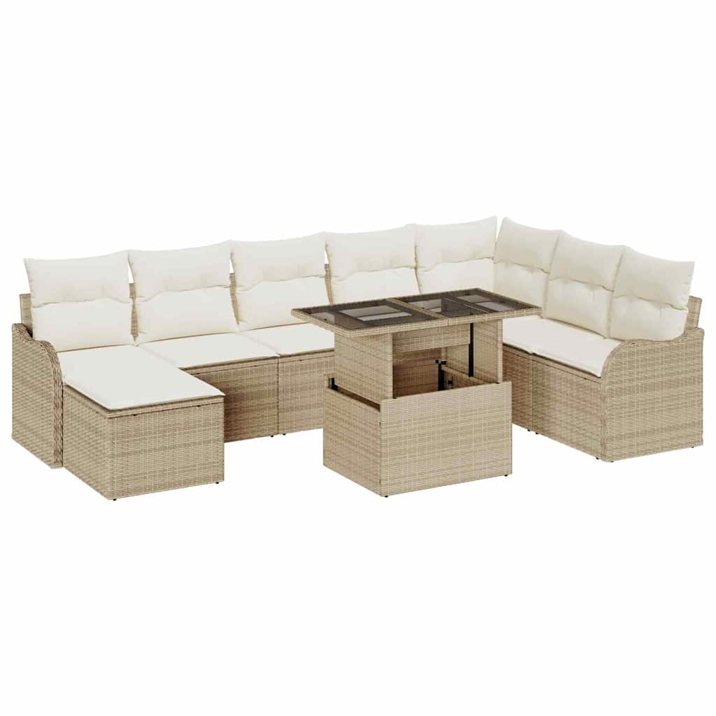 Ensemble de canapé de jardin 9 pcs Beige Poly rotin
