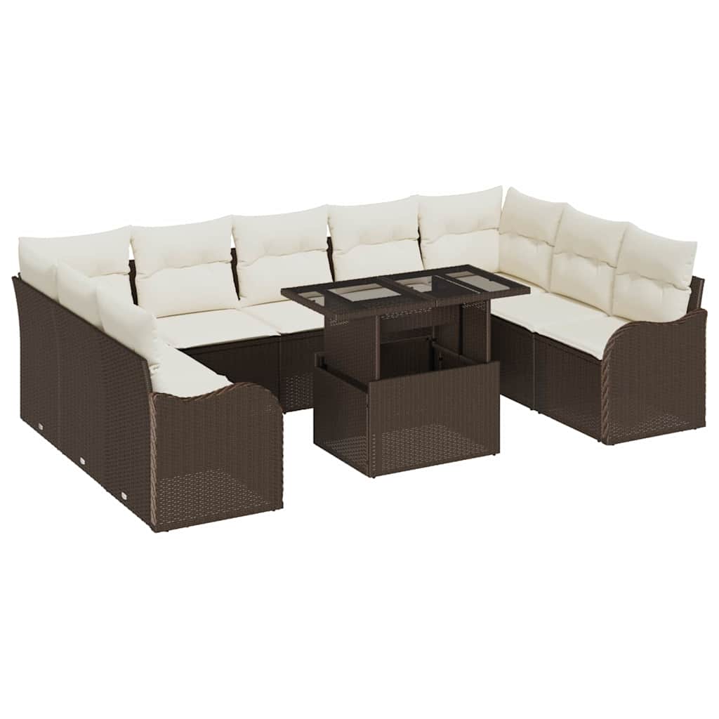 Ensemble de canapé de jardin 10 pcs Marron Poly rotin