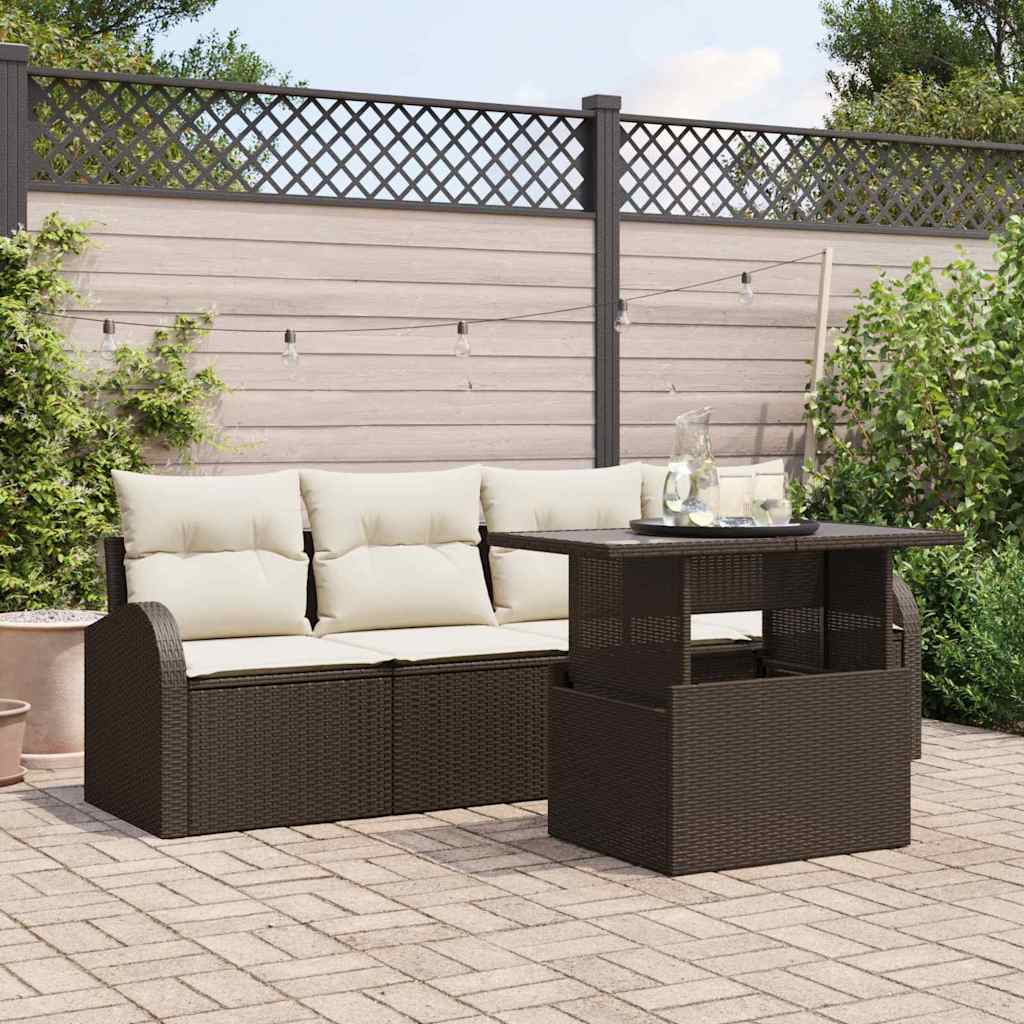 Ensemble de canapé de jardin 5 pc Marron Poly rotin