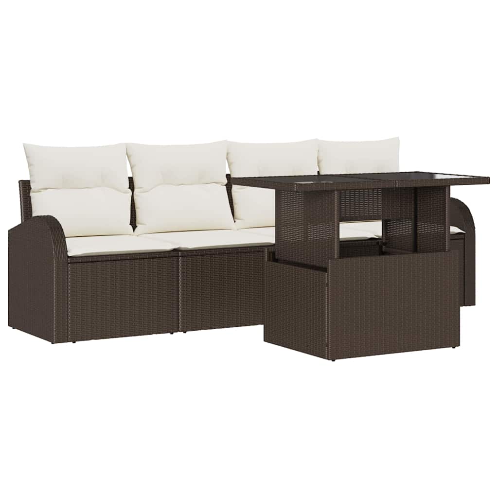Ensemble de canapé de jardin 5 pcs Marron Poly rotin