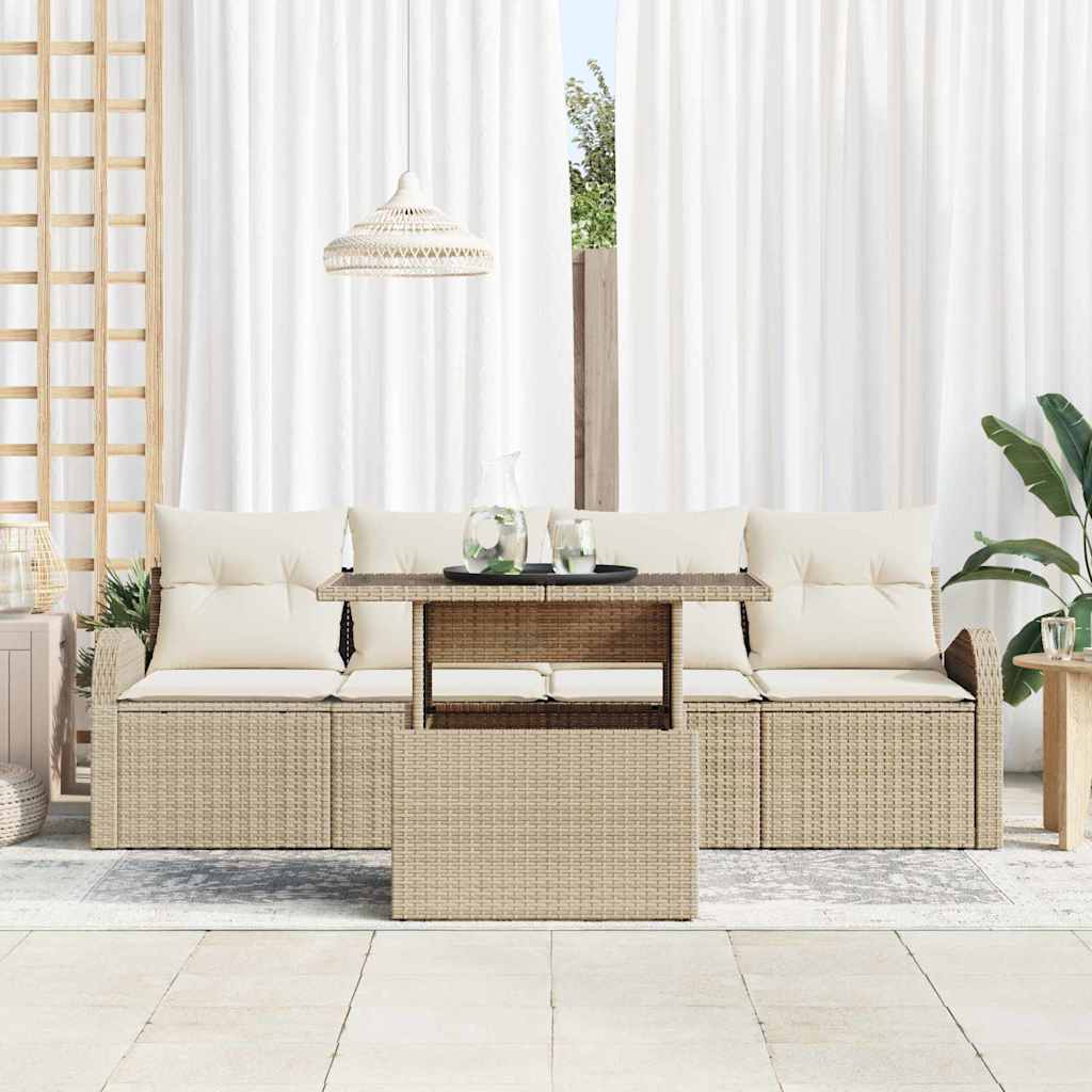 Ensemble de canapé de jardin 5 pcs Beige Poly rotin