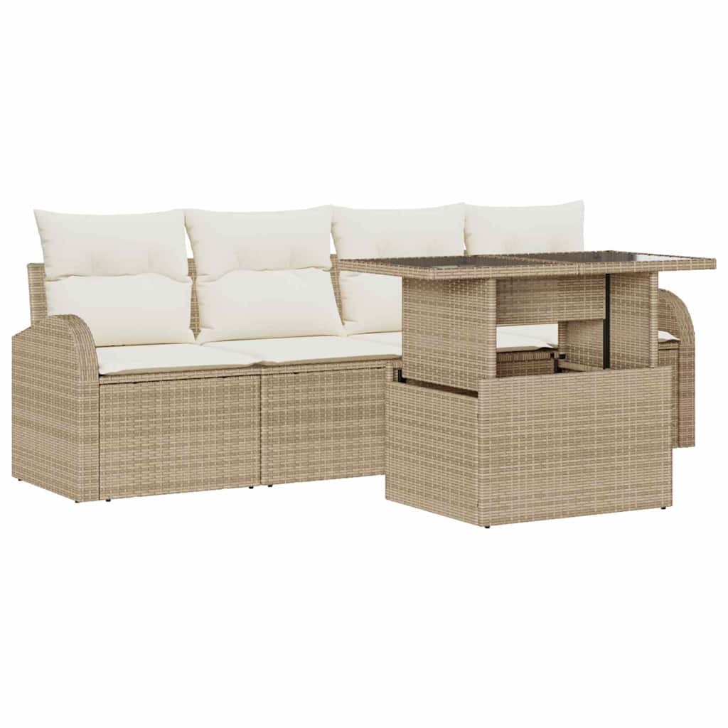 Ensemble de canapé de jardin 5 pcs Beige Poly rotin