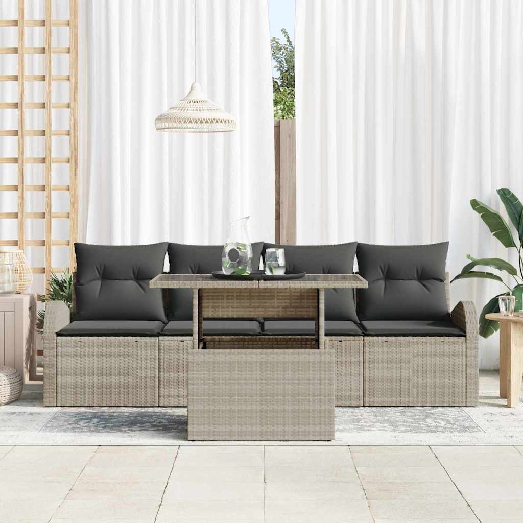 Ensemble de canapé de jardin 5 pc Gris clair Poly rotin