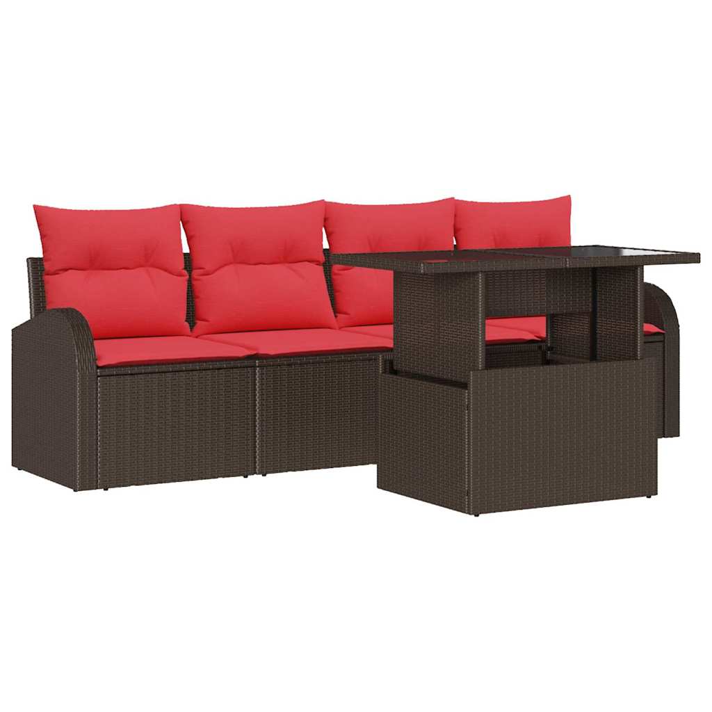 Ensemble de canapé de jardin 5 pcs Marron polyrotin