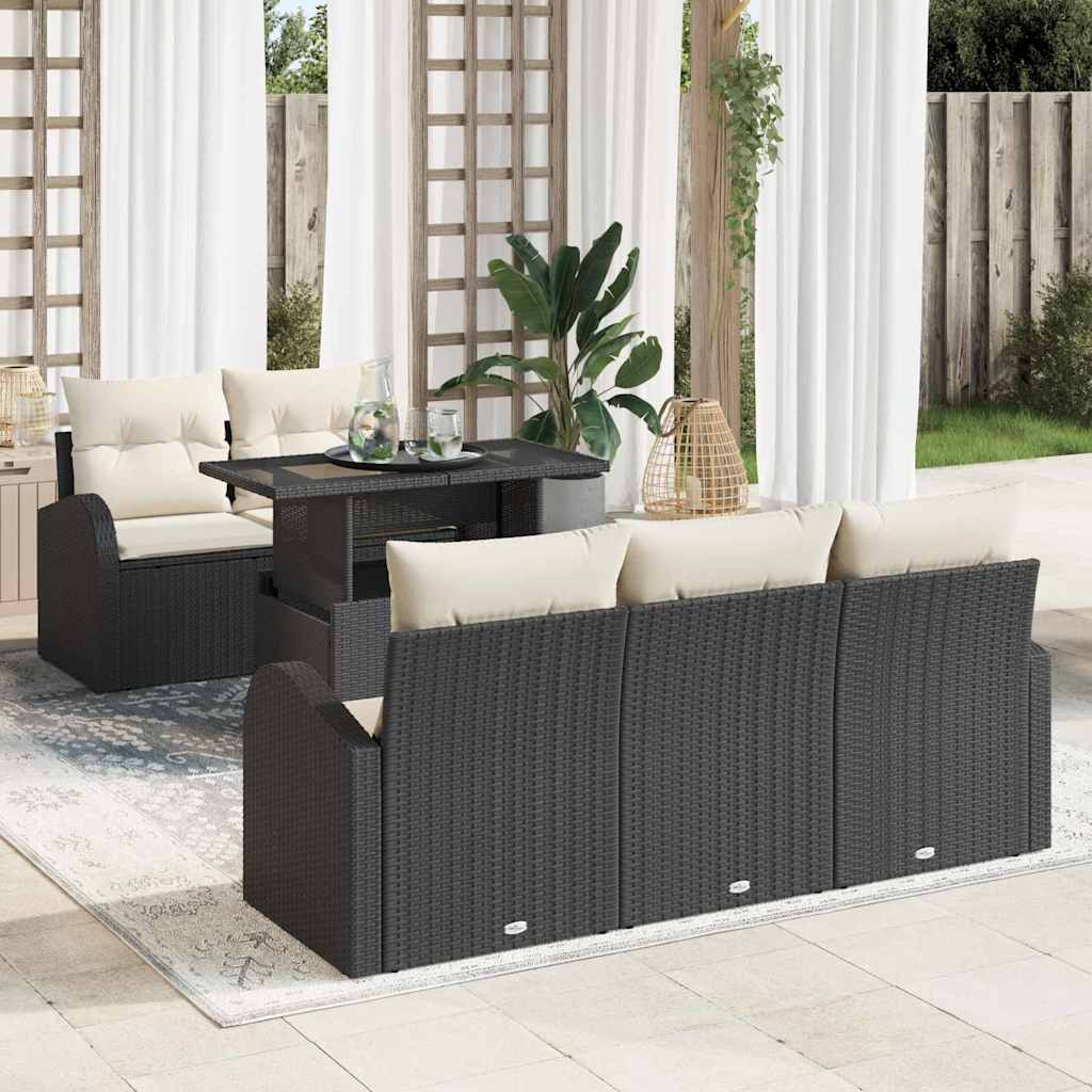 Ensemble de canapé de jardin 6 pc Noir polyrotin