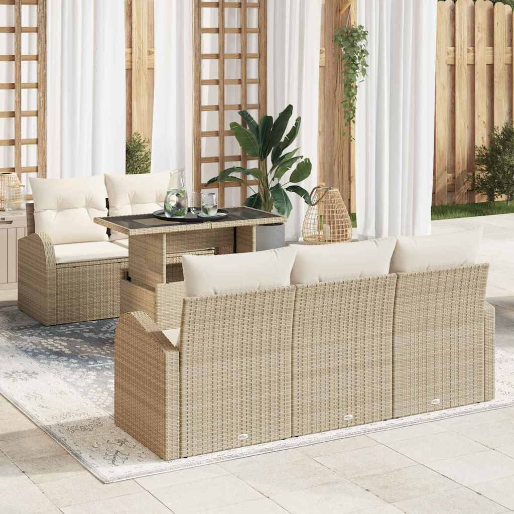 Ensemble de canapé de jardin avec coussin 6 pcs Beige polyrotin