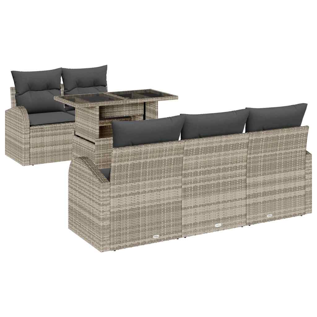 Ensemble de canapé de jardin 6 pcs Gris clair polyrotin