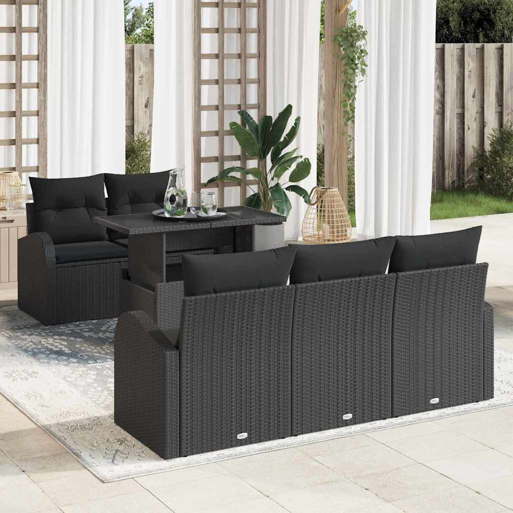 Ensemble de canapé de jardin 6 pc Noir polyrotin