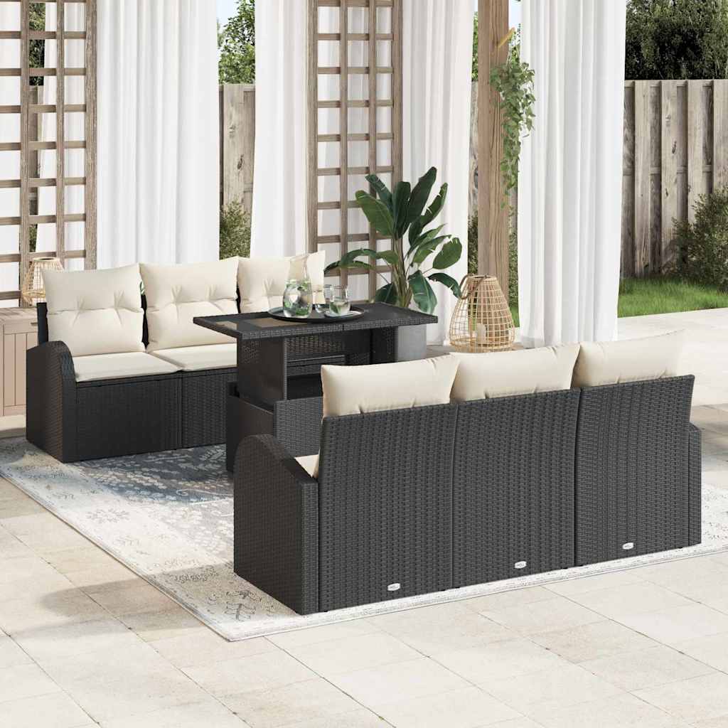 Ensemble de canapé de jardin avec coussin 7 pcs Noir Poly rotin