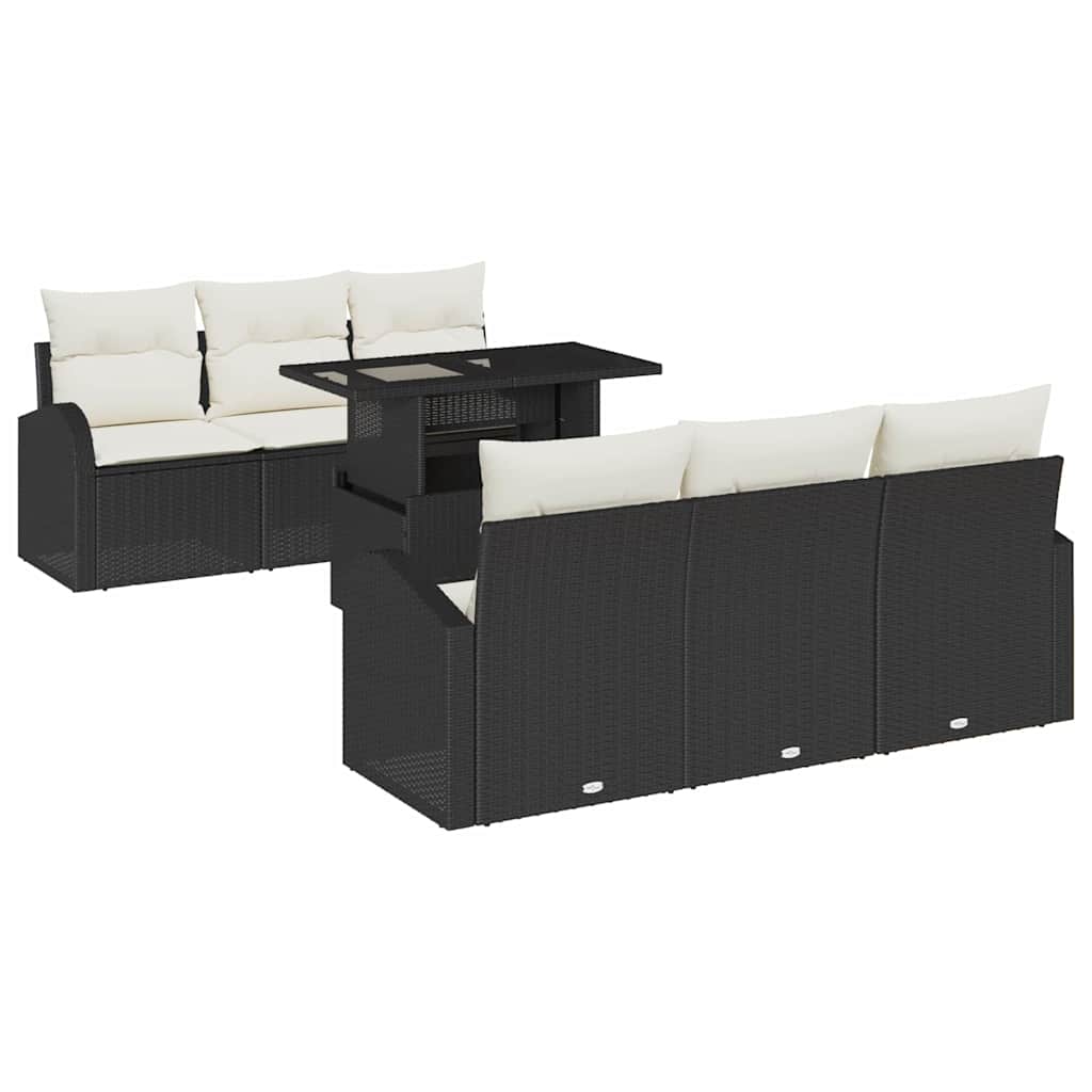 Ensemble de canapé de jardin 7 pc Noir Poly rotin