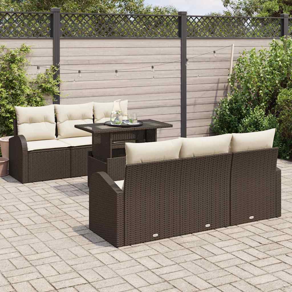 Ensemble de canapé de jardin 7 pcs Marron Poly rotin