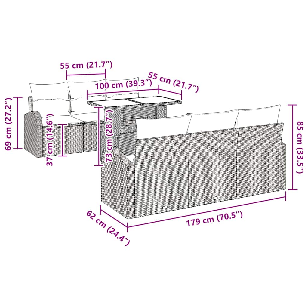 Ensemble de canapé de jardin 7 pcs Marron Poly rotin