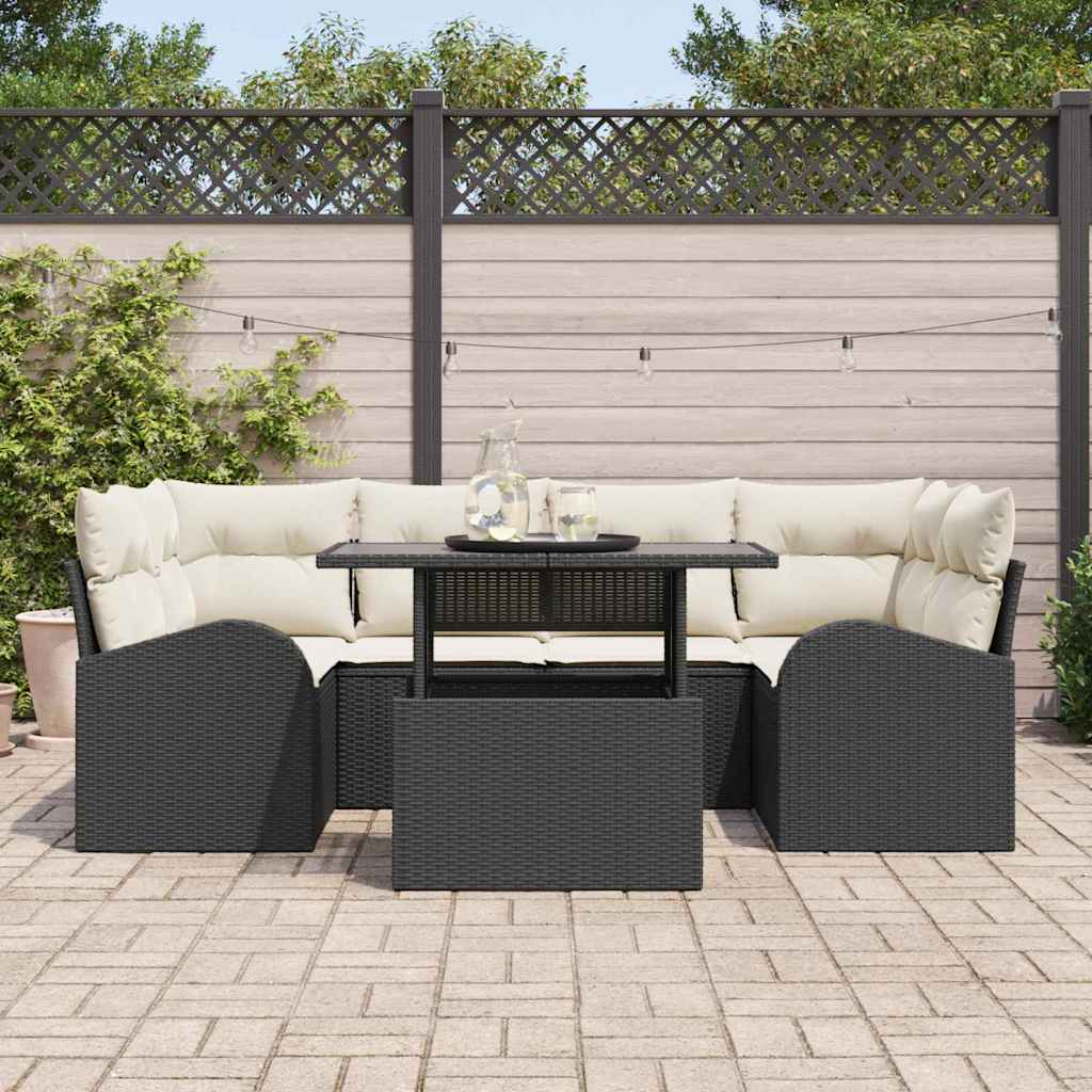 Ensemble de canapé de jardin 7 pc Noir polyrotin
