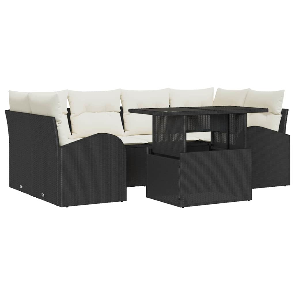 Ensemble de canapé de jardin 7 pc Noir polyrotin