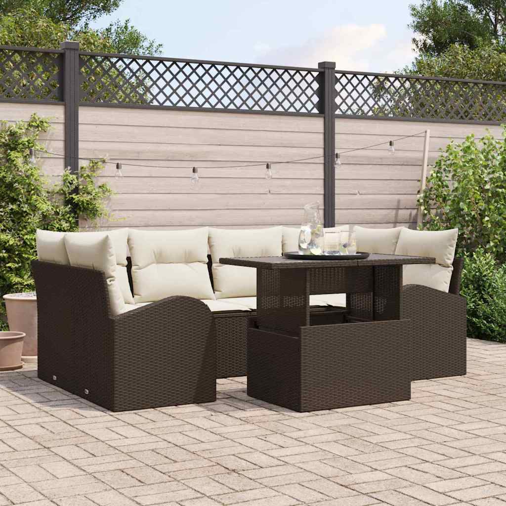 Ensemble de canapé de jardin 7 pcs Marron Poly rotin