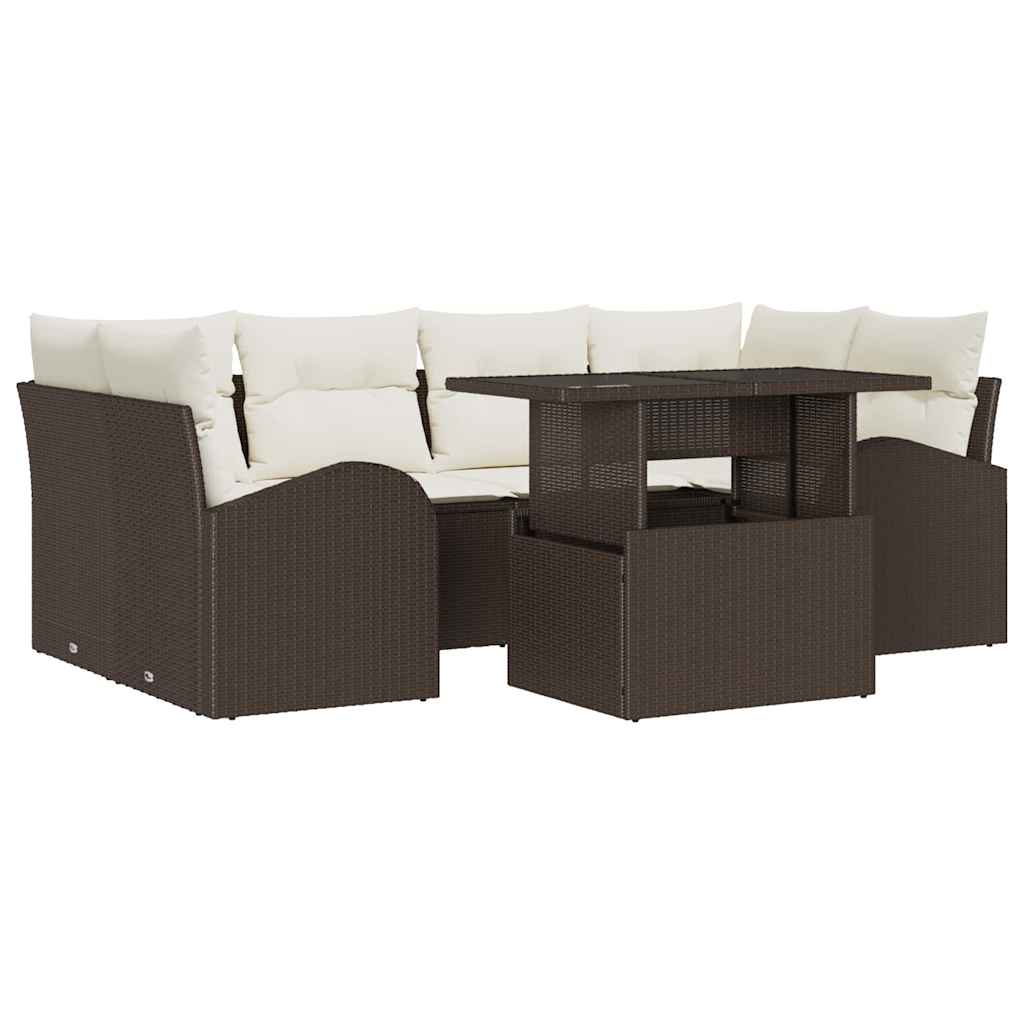 Ensemble de canapé de jardin 7 pcs Marron Poly rotin