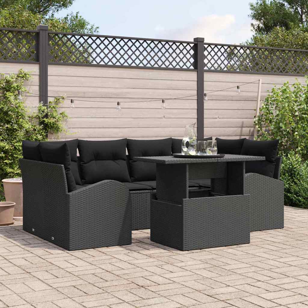 Ensemble de canapé de jardin avec coussin 7 pcs Noir Poly rotin