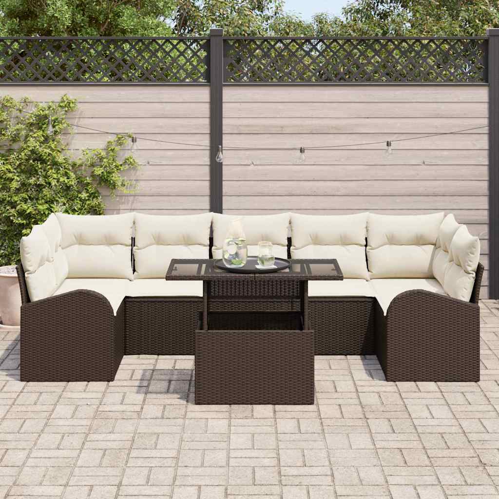 Ensemble de canapé de jardin 8 pcs Marron Poly rotin