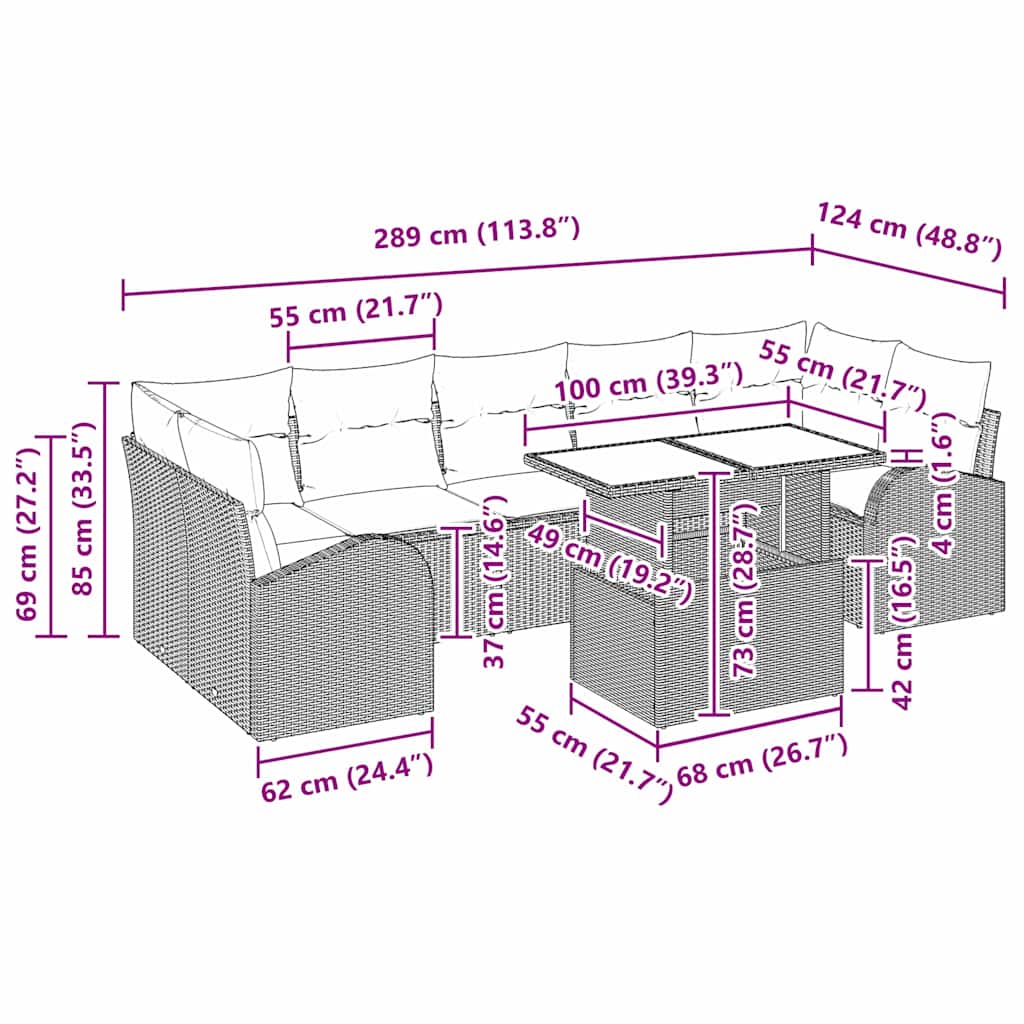 Ensemble de canapé de jardin 8 pcs Marron Poly rotin